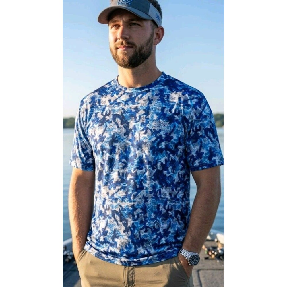 Lurz Fishing Apparel Short-Sleeve T Shirt Blue Camouflage Pattern Size L